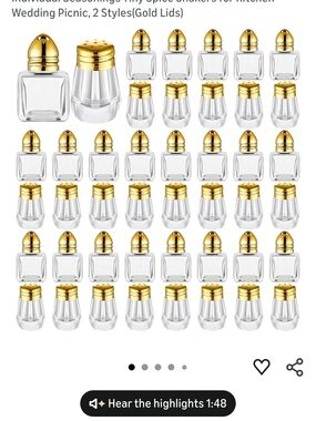 Gold Lid Clear Glass Mini Salt and Pepper Shakers - Party Favor Set
